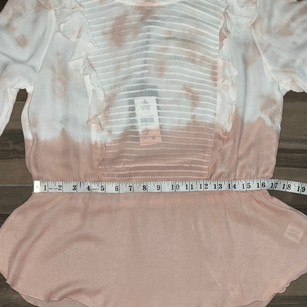 Chaser Dip Dye Pink and White Tie-Dye Ruffle Peplum Blouse Large - Picture 6 of 13